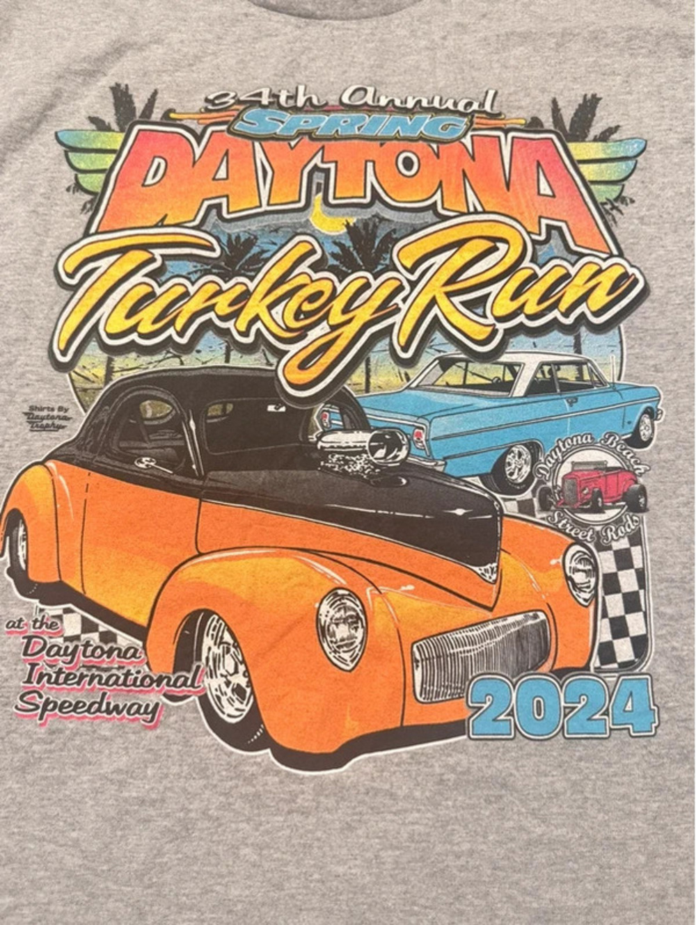 2024 Daytona Spring Turkey Run Hot Rod Graphic T-Shirt Size Large1298